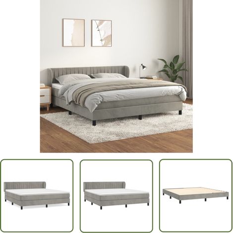 The Living Store Sommier à lattes de lit et matelas Gris clair 180x200cm Velours - Lit Tapissier - Lit Velours - Lit Double - Literie - Chambre À Coucher (1/5)