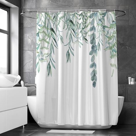 Filiyano-Rideau de douche vert pour salle de bain, rideau de douche extra long à motif végétal avec 12 crochets, 183 x 198 cm (1/5)