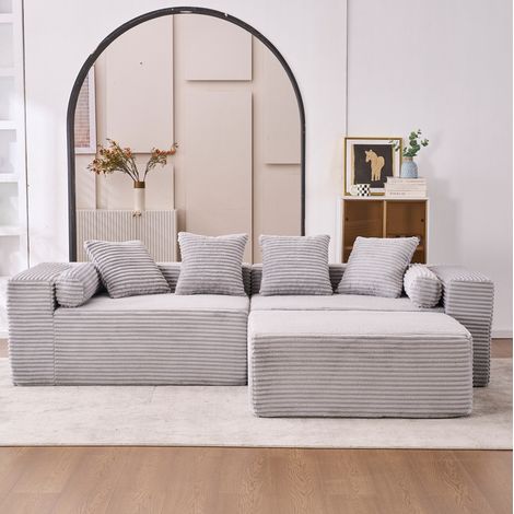 Divano angolare modulare 3 posti 266 x 110 x 60,01 cm in tessuto chenille grigio DESVIAE (1/5)
