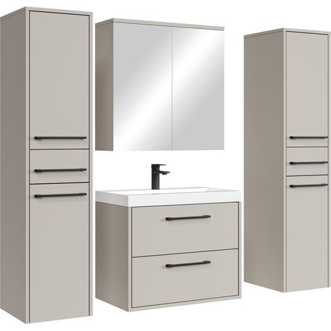 Badplaats Set Mobili Bagno Florence 60 cm XL - Beige - Mobile Sospeso con Lavabo, Specchio Contenitore e Pensili (1/5)