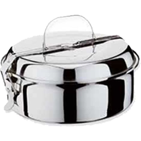 Runde Lunchbox aus Edelstahl 14 cm mit 2 Tellern 5041