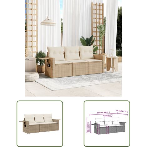 The Living Store 3-tlg. Garten-Sofagarnitur mit Kissen Beige Poly Rattan - Gartenmöbel - Sofasitzgruppe - PE-Rattan Möbel - Outdoor Lounge Set - Balkonmöbel (1/3)