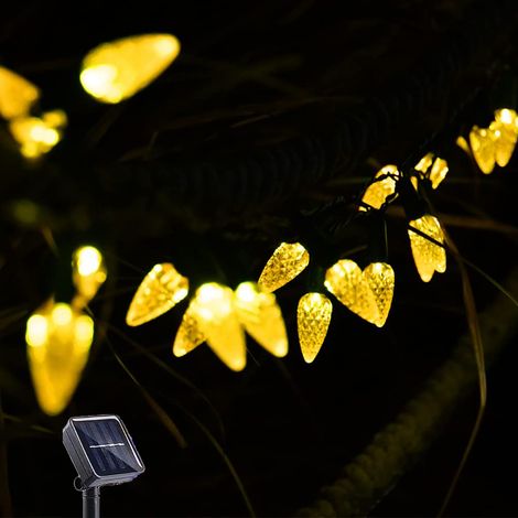 Guirlande lumineuse solaire LED C6 d'extérieur, 8 modes, étanche, 10 m, 100 LED Guirlandes lumineuses de Noël, blanc chaud (1/5)