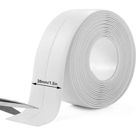 Ulisem1 Rolle 38 mm x 3,2 m Duschdichtung, selbstklebende Baddichtung, wasserdichtes Band, schimmelhemmend, für Bad, Küche, Toilette, Waschbecken, Ecken (Weiß) (1/4)