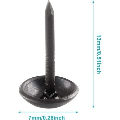 200 Punaises de Rembourrage Noires en Métal Antique à Tête Ronde pour Meubles Rembourrés et Panneau de Liège 7 x 13 mm (1/3)