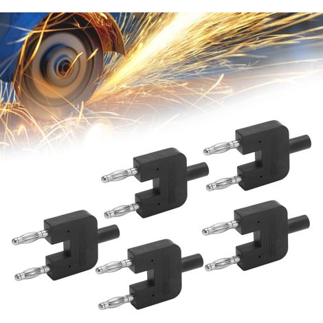 J.20007 Doppelreihiger Stecker, eine Buchse und zwei Stecker, 19 mm Rastermaß, 4 mm Reinkupfer-Kurzschlussstecker, 5 Stück pro Packung, schwarz. (1/5)