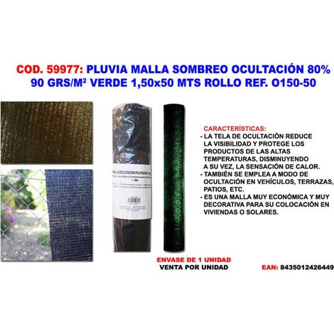 PLUVIA MALLA SOMBREO/OCULTACION 90G/M2 VERDE 1,50x50 MT RO