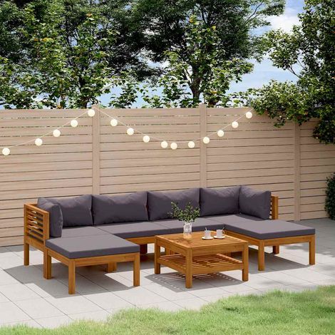 Salon de jardin 7 pcs Ensemble Table et Chaise de Jardin - avec coussin Bois d'acacia solide BV413993 - BonneVie (1/5)