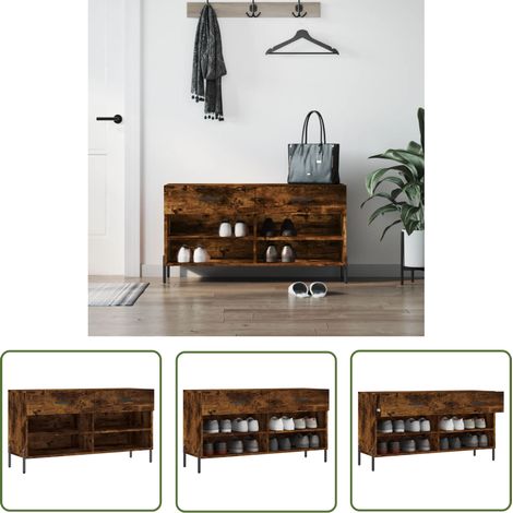 The Living Store Schuhbank Räuchereiche 102x35x55 cm Holzwerkstoff - Schuhschrank - Schuhbank - Garderobe - Einbauschrank - Wohnzimmermöbel (1/5)