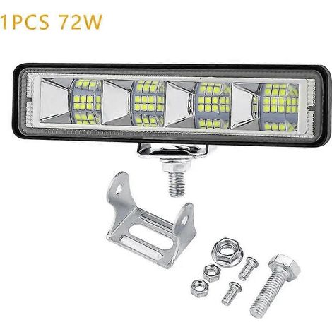 Barre lumineuse LED de travail 12V-24V pour voiture (4/2/1 pièce), projecteurs longue portée, feux de brouillard, pour 4x4, camions tout-terrain, tracteurs et bateaux (72W, 1 pièce). (1/5)