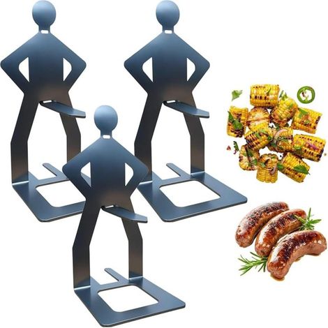 Set mit 3 niedlichen Wursthaltern, wiederverwendbares, tragbares Grillzubehör aus Edelstahl, ideal für Camping und Frühlingsausflüge.