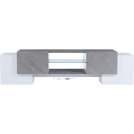 Mueble TV bajo 180 x 40 x 46,5 cm blanco y gris con LED, para televisores de 60 a 70 pulgadas (1/5)