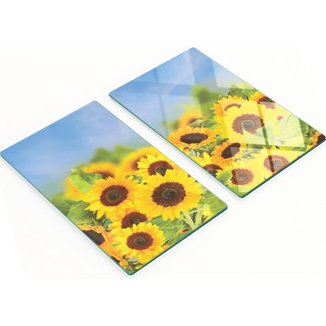 Tableros decorativos multifuncionales de vidrio templado con dise帽o de girasoles, 2x30x52 cm.