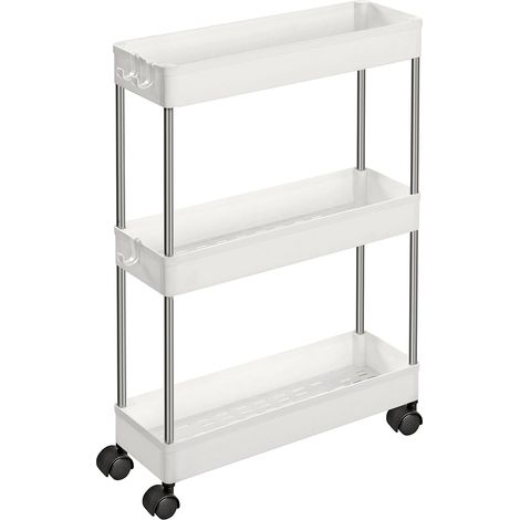 Chariot de rangement mobile sur 3 niveaux étagère sur roulettes gain de place étagère fine pour salle de bain cuisine design ajouré 40 x 13 x 60 cm blanc ksc007w01 b34ksc007w01 ksc007w01 (1/2)