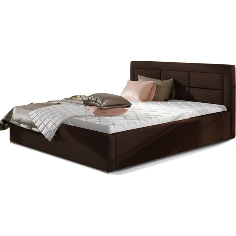 Lit moderne simili cuir capitonné RIZARO - Avec ou sans rangement-Marron-180x200-Version avec sommier (1/5)