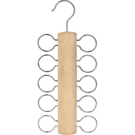 1 Porte-écharpe, Bois, 10 Crochets Métal, Organisateur Placard, Foulards Cravates Ceintures (1/5)