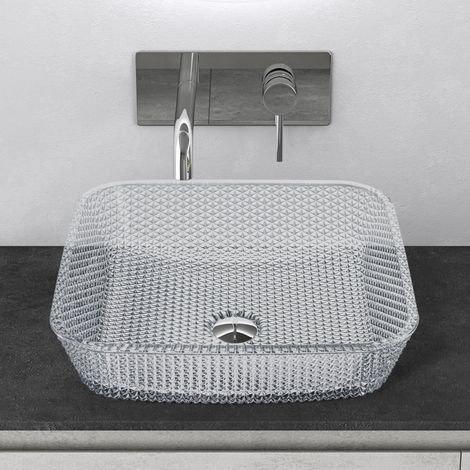 Mai & Mai Vasque à Poser Carrée en Verre sans Robinet Lave-Mains Lavabo en Verre Transparent pour Salle de Bain WC d'Invités 40x40x11 cm Min03 (1/5)