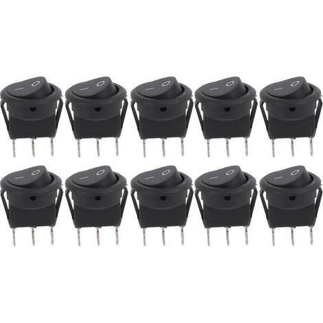 Lot de 10 mini interrupteurs à bascule de 23 mm, 3 broches, 2 positions, ronds, type bateau, ON/OFF