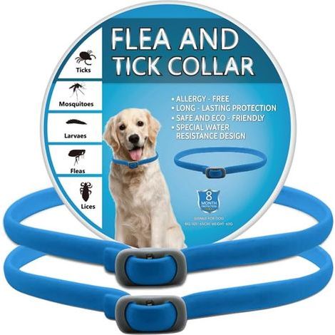 Collier Anti Puces pour Chien 2 Pièces Anti Tiques pour Chien Réglable et Imperméable Sûr et Naturel Longueur 65cm Protection 8 Mois pour Chiens de Petite Moyenne et Grande Taille (1/5)
