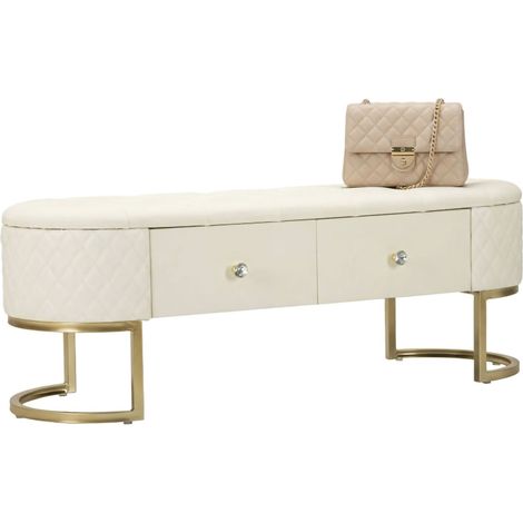 Dmora - Panca Golfo, Panchina multiuso, Seduta per ospiti, Cassapanca multifunzione, 120x40 h43 cm, Bianco e Oro