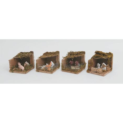 Disp.Ambientazioni Animali In Stalla Cm.9,5X9,5X9H 4 Mod.Ass. decorazione di Natale