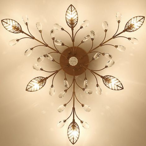 Vintage sans source lumineuse plafonnier 6 têtes cristal arbre lustre salle à manger salon chambre à coucher lustre (1/5)