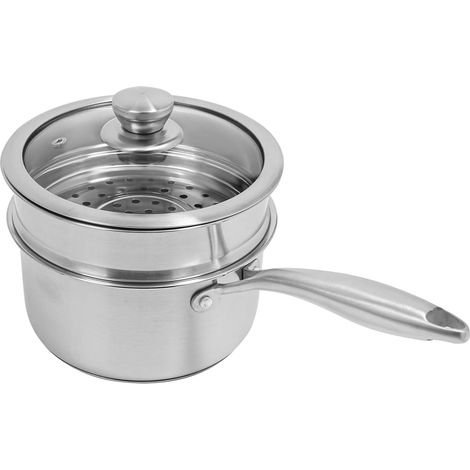 Faitout, diamètre de 16 cm, cuiseur vapeur en acier inoxydable, avec long manche et panier vapeur, couvercle visuel en verre trempé, cuiseur vapeur Dumpling Steamer