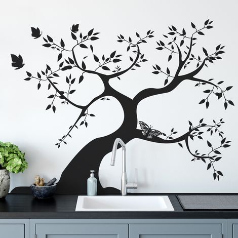 Sticker Mural - Arbre Papillons - 57x73 cm - Noir (1/3)