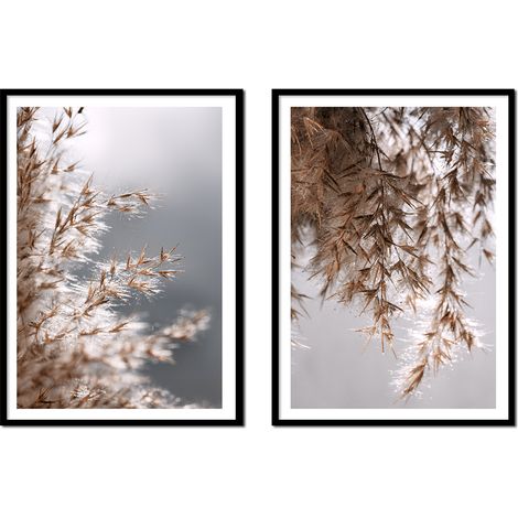 POSTER IMMAGINI IN CORNICE 53x73cm Dittico Set di 2 dipinti Erba Beige Boho P2137 (1/3)