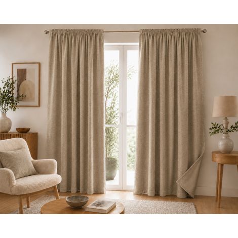 Lot de 2 Rideaux Blackout Beige lin 140 x 260 cm – Occultant Polaire – Galon Fronceur