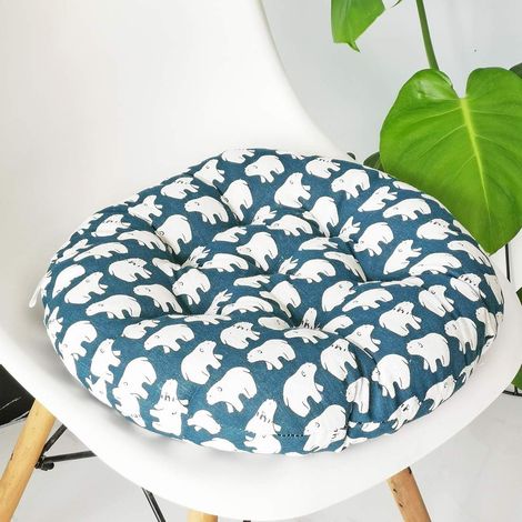 Weiches, rundes Stuhlkissen im Bohème-Stil, perfekt für Garten, Terrasse, Zuhause, Küche, Büro, 40 cm Durchmesser, Eisbärenmotiv. (1/5)