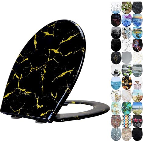 Abattant WC Duroplast avec fermeture amortie Couleur noire avec effet paillettes dorées (1/5)