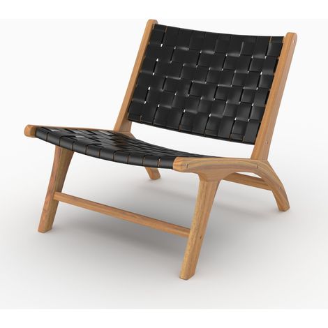 Sillón de teca y cuero tejido negro - Kuna (1/4)