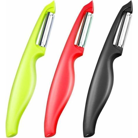Éplucheur de légumes et fruits professionnel – Lot de 3 avec lame en acier inoxydable tranchante, ergonomique et adapté aux pommes de terre (1/4)