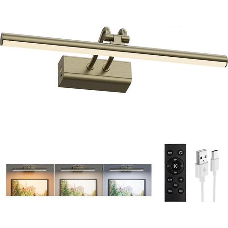 Lampe murale sans fil 35 cm piles 4000 mAh laiton antique, télécommande, charge magnétique pour tableaux et photos (1/5)
