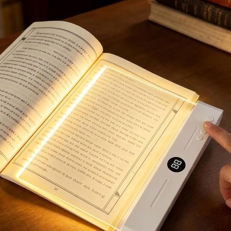 Lampe de lecture plate – Rechargeable USB-C – 3 couleurs dimmables – Minuterie – Marque-page – Soirée lecture (1/5)