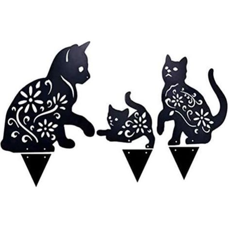 3 pièces silhouette chat évidé, acrylique noir, décoration extérieure jardin et événements (1/4)