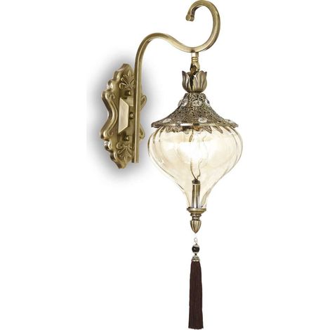 Ideal Lux Harem - 1 luz de pared de vidrio para interiores, latón antiguo, ámbar, E27