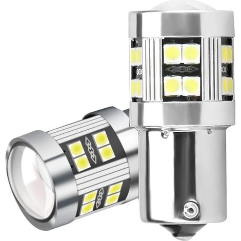 P21W 1156 BA15S LED Bulb 6000K White 6W 12V-24V DC Super Bright 24-SMD 3030 Reverse/Brake/Turn Signal Lights RV Interior Lights Backup Fog Tail Lights Plug-Play Design 30,000hr Lifespan (2 Pack)