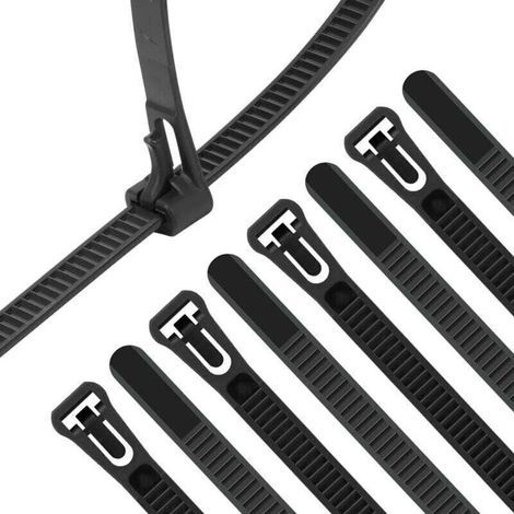 100 Pièces Collier De Serrage Noir Plastique Réutilisables, 300mm X 7.6mm, Attache Câble Colorées, Serre Câbles Nylon, Colliers Serre-Cable Résistant Aux Uv (1/5)