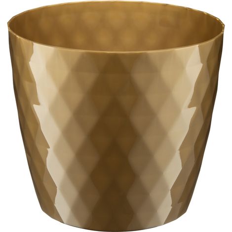 Maceta de plástico Cristal de 20 cm con estampado geométrico dorado brillante y diamantes. (1/2)