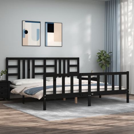 Estructura de cama con cabecero madera maciza negro 200x200 cm vidaXL (1/5)