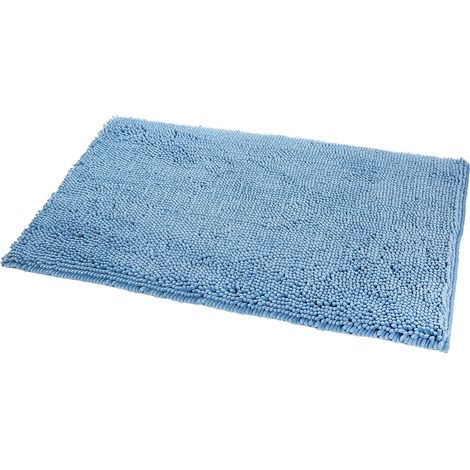 Tapis de bain antidérapant en microfibre à poils longs bleu 40 x 60 m (1/5)