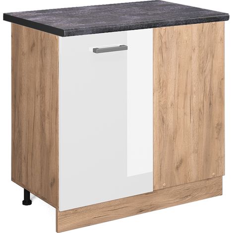 Eckunterschrank R-Line, Weiß Hochglanz, 86 cm, AP Anthrazit, Vicco