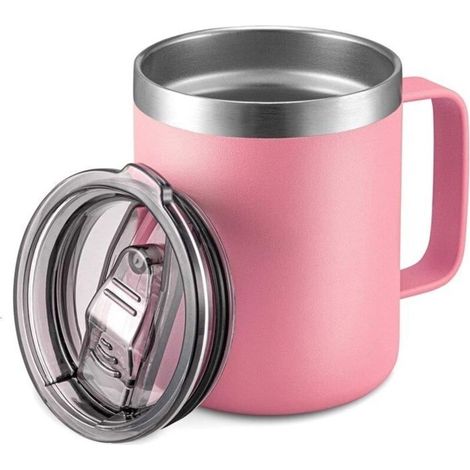 12 oz Stainless Steel Insulated Coffee Mug, Pink Double Wall Vacuum Travel Mug (1/4)