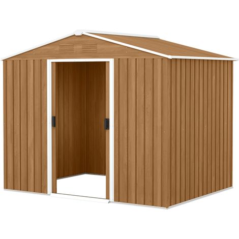 Outsunny Casetta da Esterno in Acciaio e Porte Scorrevoli 236x174x190cm Marrone (1/5)