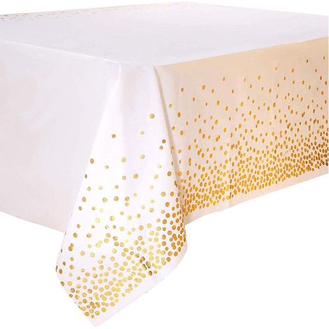 4er Pack Tischdecke Weiß Gold Punkte 137x274cm für Partys & Feiern (1/5)