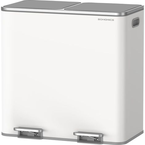 Poubelle à Double Compartiment 2 x 40 L, avec 15 Sacs Poubelles, Pédales en Métal, 2 Seaux Intérieurs en Plastique, Couvercles, Poignées, Fermeture en Douceur, Blanc et Gris LTB730W82 (1/5)