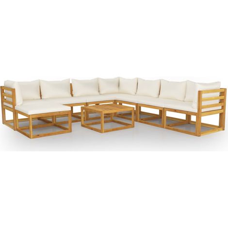 Maison Exclusive - 9-tlg. Garten-Lounge-Set mit Auflagen Creme Ma (1/5)