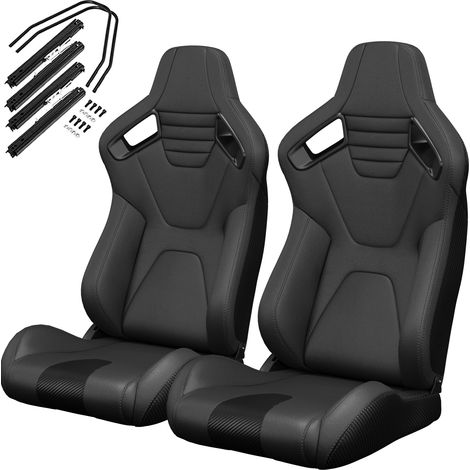 Coppia di sedili racing universali neri in PVC con schienale reclinabile e guide scorrevoli (1/5)